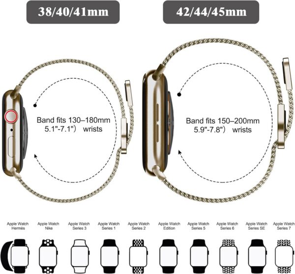 Geoumy Metal Magnetic Bands Compatible for Apple Watch Band 41mm with Case, Stainless Steel Milanese Mesh Loop Replacement Strap Compatible with iWatch Series 8/7/6/5/4/3/2/1 SE Women Men,Brown Gold