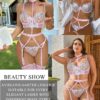 Avidlove Lingerie for Women Embroidered Lace Underwire Strappy Bra and Panty Set with Removable Garter
