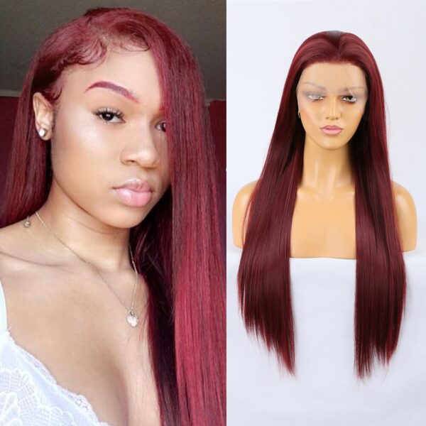 Synthetic Front Long Straight Lace Wigs for Women with Baby Hair Heat Resistant Party Cosplay Wig Black Blonde Use