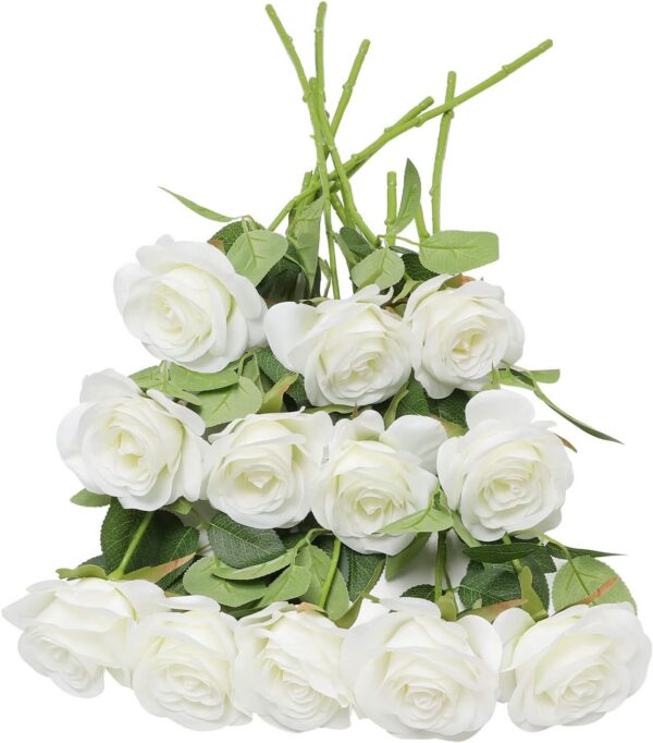 Artificial Rose Flower Dusty Rose Flower Silk Flowers 12 pcs with Long Stem Silk Roses Bouquet for Wedding Bridal Shower Party Home Decoration