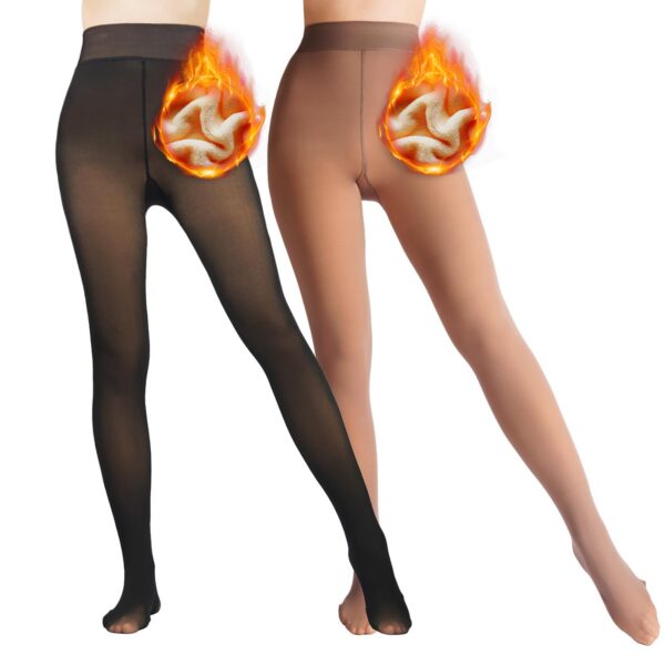 Caprilite 2 Pairs Fleece Lined Tights-Fake Translucent Leggings High Waist Pantyhose Sheer Thick Warm Tights For Women