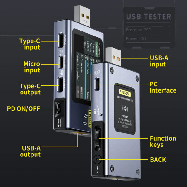 7b75d69133265939 FNB58 USB Tester Voltmeter Ammeter TYPE-C Fast Charge Detection Trigger Capacity Ripple Measurement