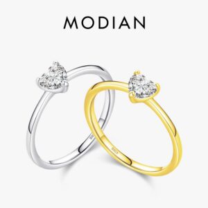 7b83068e0a36c199 Modian Authentic 925 Sterling Silver Simple Love Heart AAAAA Zirconia Sparkling Finger Ring For Women Female Wedding Jewelry
