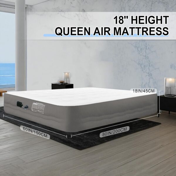 7b86f9c00f7b5237 Queen Air Mattress with Built-in Pump - 18 Inch Extra Thick, Luxurious Velvet Plush Surface & Reinforced Edge - Portable Inflatable Bed for Home, Camping & Travel - Hotel-Like Comfor - Grey