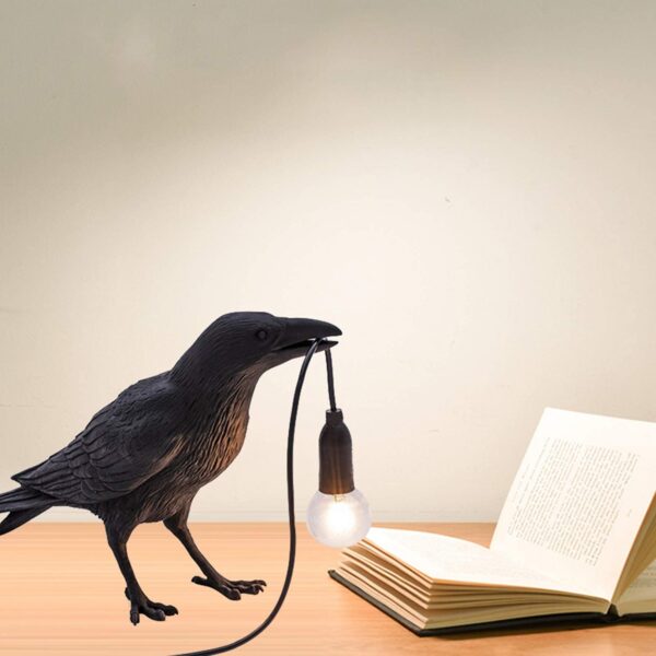 The Gothic Lamp,Cute Black Raven Desk Light with USB Line,Unique Resin Halloween Crow for Table Decor,Goth Decor,Black Bird Decor, Art Decor,Home Decor,Living Room,Bedroom (2 Bulbs)