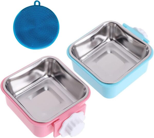7bad0e01f05a12e1 Crate Dog Cat Bowls, Removable Stainless Steel Hanging Pet Cage Bowls for Kennel, Water Food Feeder Bowls Cage Coop Cup for Cats, Dogs, Rabbits and Small Animals (Small, Pink)