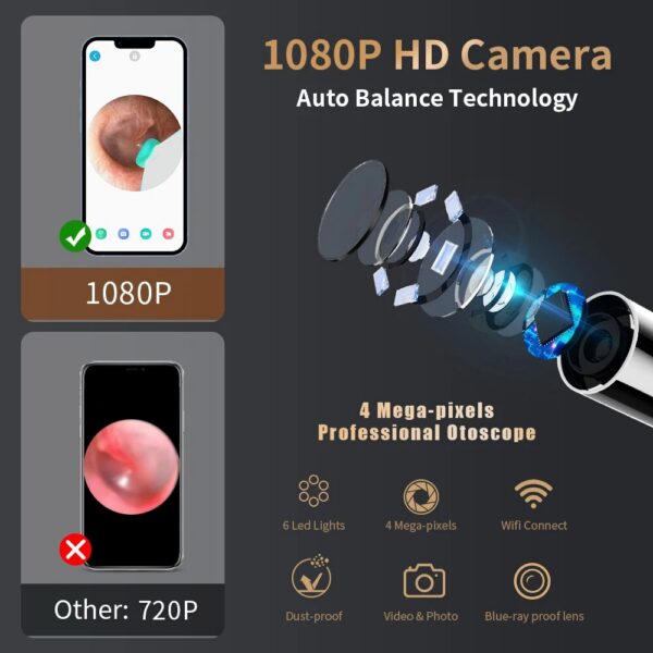 Wireless Visual Wax Removal Safe Endoscope Earpick with Camera 1080P Luminous Otoscope Ear Cleaning Tools