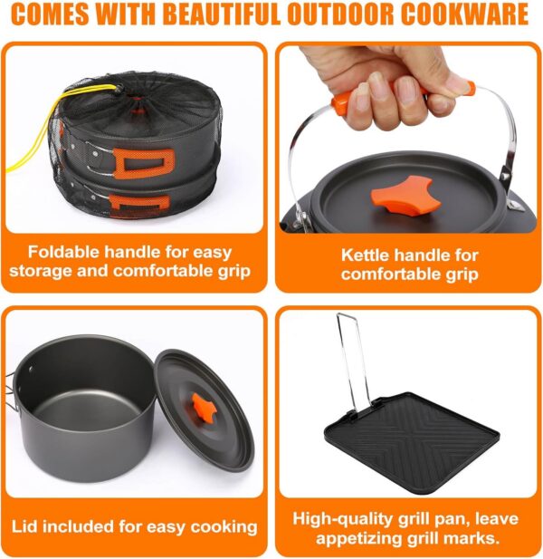 7baf7b8a52fc18a9 Hisencn Portable Camping Stove, 2 Burner Foldable Camp Stove, 20000 BTU Folding Gas Stove, Portable Propane Stove with Carry Bag, Adjustable Burners & Piezo Ignition, Includes Frying Pan, Kettle, Pot
