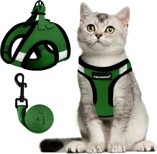 7bb1da2fe64f0b3c Cat Harness and Leash Set for Walking Escape Proof, Kitten Adjustable Small Large Lightweight Soft Vest Harness and Leash(Medium, Green)