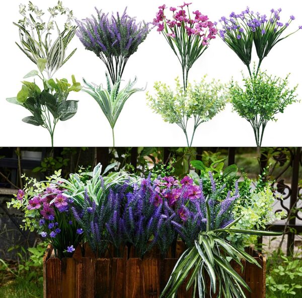 7bb764c6572aa5a5 PARTY JOY 18 Bunches Fake Plants Outdoor, Fake Bushes UV Resistant Artificial Flowers Hydrangea Flowers Greenery Shrubs Faux Greenery for Outdoor Garden Patio Front Porch Yard Decor