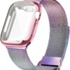 Geoumy Metal Magnetic Bands Compatible for Apple Watch Band 38mm with Case, Stainless Steel Milanese Mesh Loop Replacement Strap Compatible with iWatch Series 8/7/6/5/4/3/2/1 SE Women Men, Rose Gold