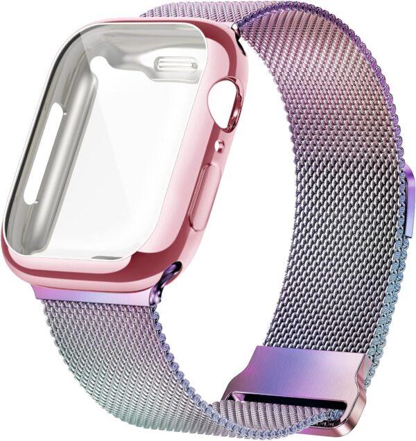 Geoumy Metal Magnetic Bands Compatible for Apple Watch Band 38mm with Case, Stainless Steel Milanese Mesh Loop Replacement Strap Compatible with iWatch Series 8/7/6/5/4/3/2/1 SE Women Men, Rose Gold