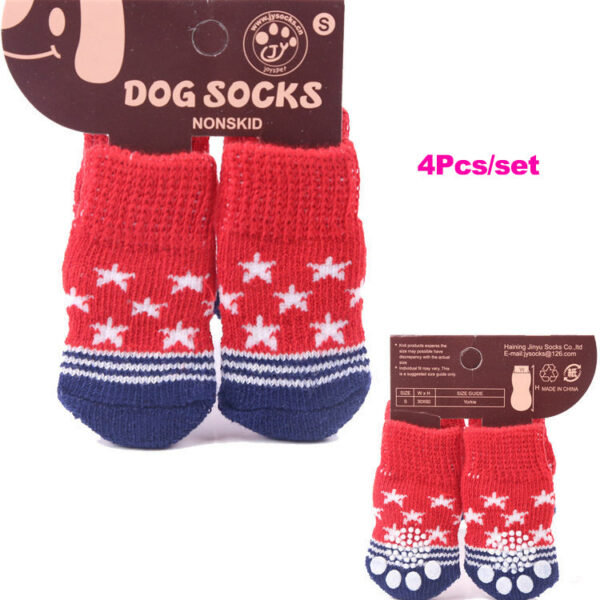 4Pcs/set Autumn Winter Pet Dog Socks Anti-Slip Knitted Small Dogs Shoes Thick Warm Paw Protector Cute Puppy Cat Indoor Wear Boot