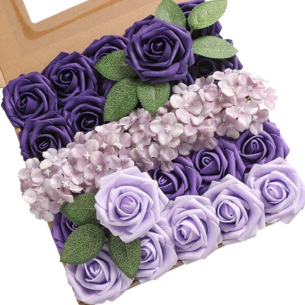 YYHUAWU Artificial Flowers Combo Box Set Gradient Color Flower Leaf with Stems for DIY Wedding Bouquets Centerpieces Baby Shower Party Home Decorations Peach