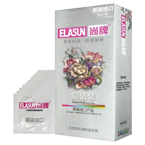 ELASUN 100PCS Ultra Thin Large Oil Super Soft Condom Colorless Tasteless Transparent Natural Latex Rubber Condoms for Men