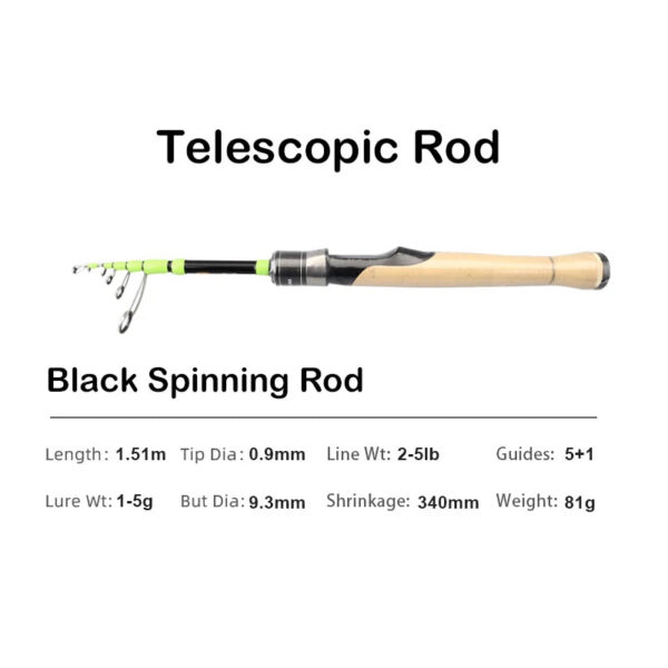 PURELURE 1.50m XUL BFS Telescopic Rod 5ft Travel Rod Trout Spinning Casting Solid Tip Carbon Fishing Rod Small Bait Perch Rod