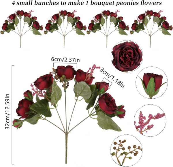 Artificial Peonies Silk Flowers, Faux Peony Bouquet 4 Bundles Florals Arrangements Decor for Farmhouse Home Boho Wedding Table Centerpiece, Fake Plastic Flowers Bulk for Vase Decoration (Pink Purple)