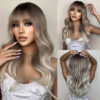 Natural Blonde Yellow Long Wavy Synthetic with Bangs Women Body Wave Afro Female Wigs Cosplay Daily Hair