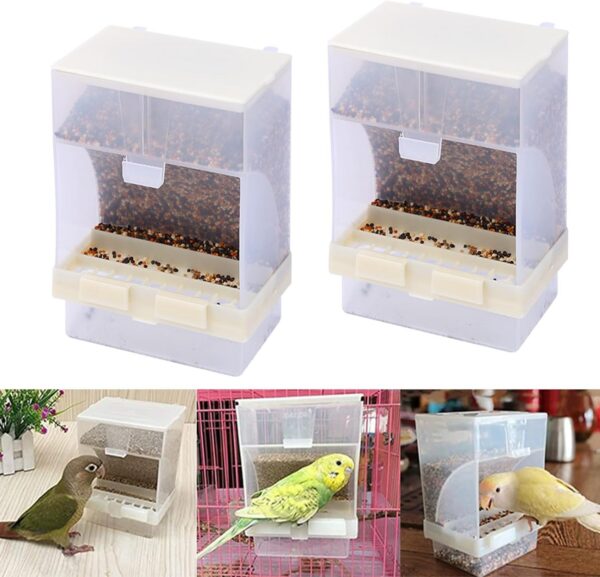 7c2c55ebb4a7794f PINVNBY No-Mess Bird Feeder Parrot Automatic Feeder Seed Food Container Perch Cage Accessories for Budgerigar Canary Cockatiel Finch Parakeet Green Cheek Conures Parrotlets Lovebirds