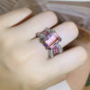 7c388e1a1c4dedda sier high-definition diamond personality opening pink four-claw gemstone ring female party birthday gift