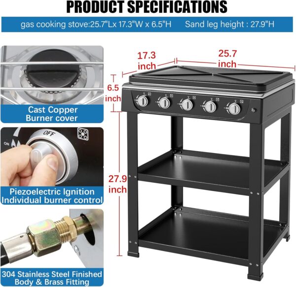 7c3de5637baa7081 Propane Gas Stove-300000BTU Portable Gas Stove with Support Leg Stand and Wind Blocking Cover Adapter Auto Ignition Camping Stove 4 Burner LPG for RV, Apartment, Outdoor Cooking