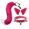 QinRuan Cat Ears and Wolf Fox Animal Tail Cosplay Costume Faux Fur Hair Clip Headdress Halloween Leather Neck Chocker Set (3-Blackwhite)