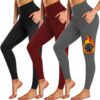 7c71b803c83bf0cf NEW YOUNG 3 Pack Fleece Lined Leggings with Pockets for Women,High Waisted Thermal Warm Winter Yoga Pants