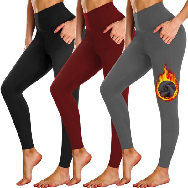 7c71b803c83bf0cf NEW YOUNG 3 Pack Fleece Lined Leggings with Pockets for Women,High Waisted Thermal Warm Winter Yoga Pants