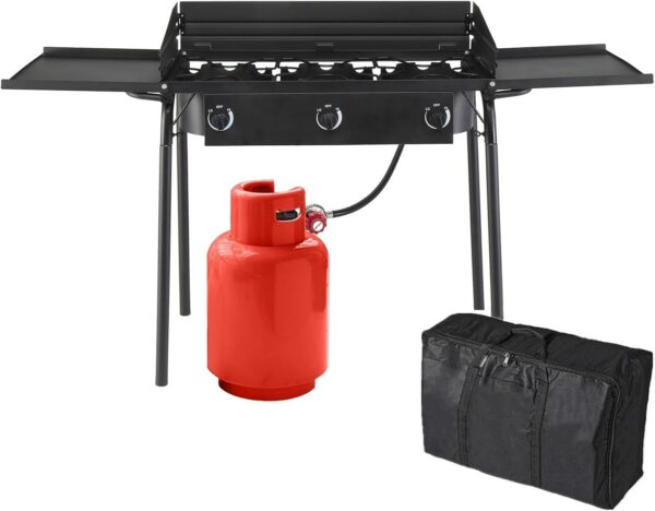 Bonnlo Single Burner Gas Stove Propane Stove, 100,000 BTU High Power Portable Outdoor Camp Cooker Stove with 20 PSI Regulator, Adjustable Height & Side Shelf for Backyard, Camping, Tailgating