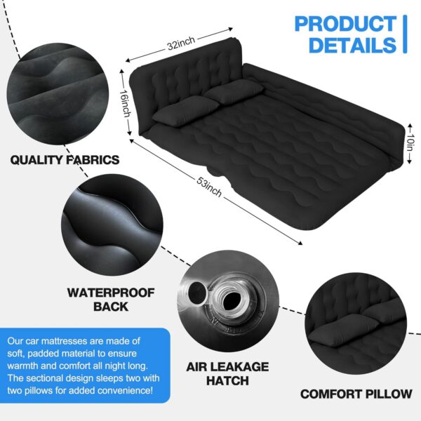 Black SUV Air Mattress - Inflatable, Portable, Foldable Car Bed for Back Seat Sleeping