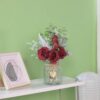 Faux Flowers with Vase,Artificial Silk Roses in Vase, Fake Plant Eucalyptus Flower Arrangement for Home Office Farmhouse Bathroom Dining Table Centerpiece Decorations Coffee Table Decor (Burgundy)