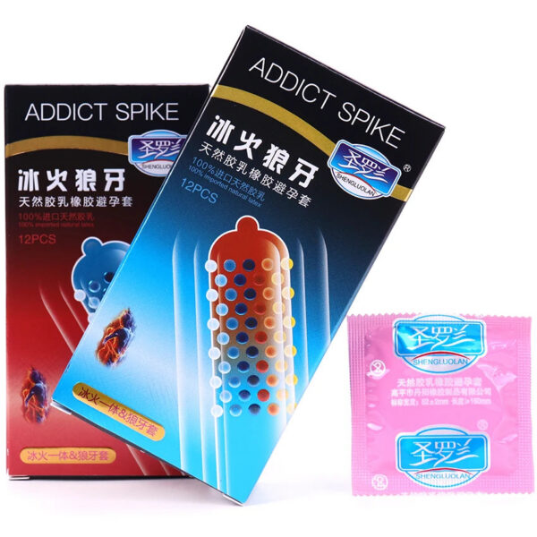 12PCS Erotic Condoms Ice and Hot Feeling Big Particles Spikes Condom G Point Stimulation Sexshop Contraception for Men Sex Toys