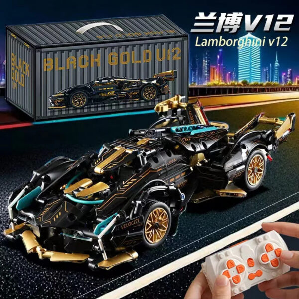 7cf5646a3a28c09b 2024 Black V12 RC Tech Racer 1:14DIY Roadster building block assembly Block car toy birthday gift (1280 granule)