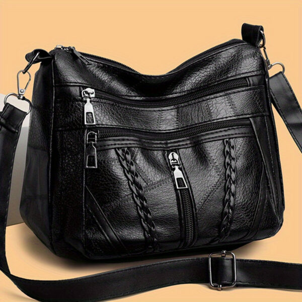 7d0278d0370b61ae Braided Detail Crossbody Bag, Fashion Multi Pockets Purses, Vegan Leather Shoulder Bag For Middle-aged And Elderly Women