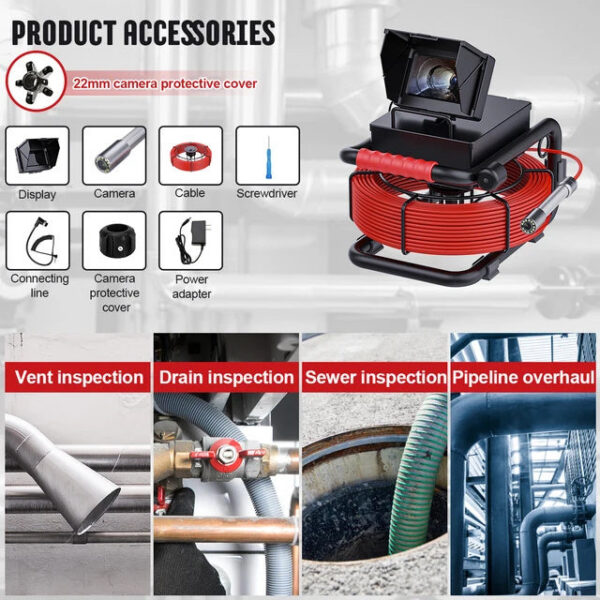 7d069d48f15fc166 4.3'' Sewer Endoscope DVR,17/22MM Pipe Inspection HD 1000TVL Drain Camera Waterproof Borescope with 16GB Card