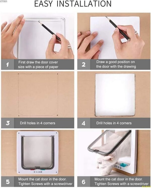 7d0f10283c4bbb93 ATUBAN Large Interior Pet Cat Exterior Door 4 Modes Locking Suitable for Window and Wall,Strong Durable