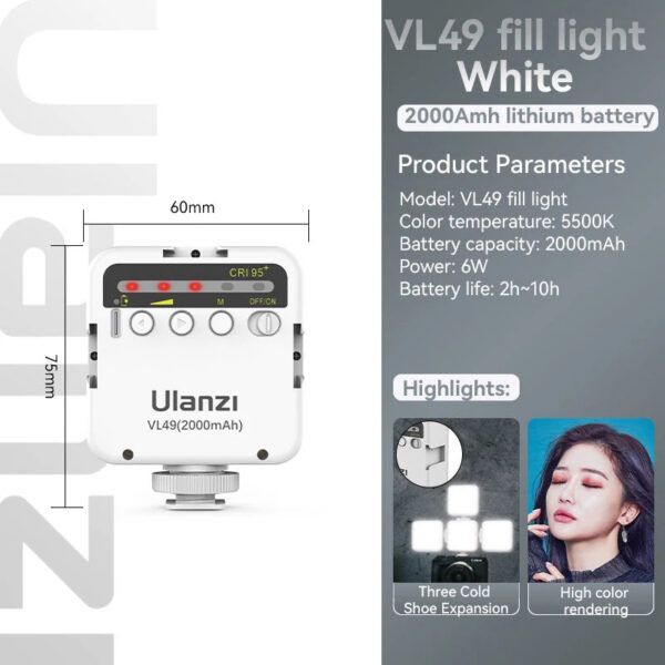 7d20e8a620d0f5fb Ulanzi VL49 6W Mini Vlog LED Fill Light White 2000mAh 5500K Zoom Lighting Photographic Lighting Video Phone Selfie Fill Lamps