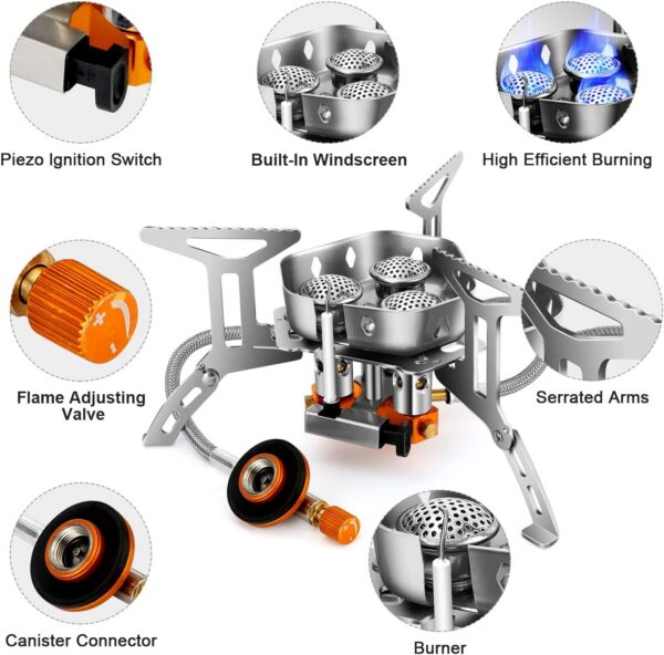 7d5e8335435a6068 Odoland 3500W/6800W Windproof Camp Stove Camping Gas Stove with Fuel Canister Adapter, Piezo Ignition, Carry Case, Portable Collapsible Stove Burner for Outdoor Backpacking Hiking and Picnic