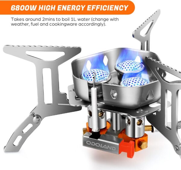 7d6d6de696acac42 Odoland 6800W Windproof Camping Gas Stove, Portable Outdoor Camping Furnace, Folding Wild Camp Gas Burner, Backpacking Stove Suitable for Hiking, Camping, Trekking and Picnic