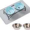 7d71c22630e17623 FOREYY Elevated Cat Bowls with 2 Ceramic Bowls and 2 Stainless Steel Bowls,Raised Cat Food Water Bowl with Iron Stand,Porcelain Pet Dishes for Cats and Small Dogs,16 Ounces,Dishwasher Safe(Gray)