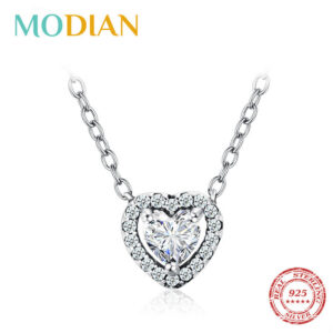 Modian Real Sterg Sier Clear CZ Heart Pendant Necklace for Women Chain Fashion Wedding Statement Jewelry Accessories