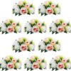 7d9d8234e221411b NUPTIO Artificial Flower Centrepieces for Tables - 6 Pcs Crimson & White Fake Flowers Roses Balls 9.5in Diameter - Silk Faux Rose Arrangement for Wedding Party Centerpiece Table Decorations