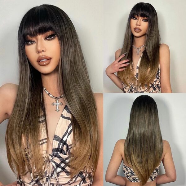 7d9fb7818c2b2ff9 Light Wine Red Synthetic Wigs With Bangs for Women Long Straight Hair Wig Natural Cosplay Party Heat Resistant
