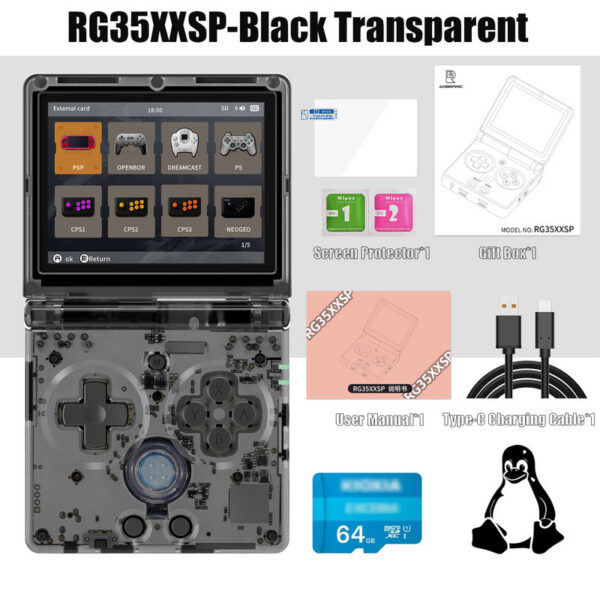 ANBERNIC NEW RG35XXSP Retro Game With 64G TF Card Portable Gaming Console 3.5 Inch IPS Screen 3300mAh Battery HDMI-Out