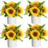 XONOR Artificial Flowers - Set of 4 Mini Fake Potted Silk Daisy Flowers for Home Decor Wedding Office Tabletop Decoration