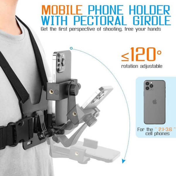 1 PC Adjustable Clip With Chest Strap Fixation Bracket for Sport Mobile Phone Camera Black Holder Accessory
