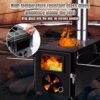 Fitinhot Camp Wood Stove, Tent Wood Burning Stoves Portable with Chimney Pipes, Upgraded Titanium Surface Camping Stove, Heat Resistant Glass & Gloves for Outdoor (Black)