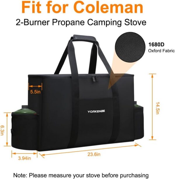 7dda6f258dc7d600 Camp Stove Carry Bag, Camping Stove Carrying Case for Coleman 2-Burner, 1680D Stove Storage bag, with Double Zipper, 2 Adjustful Side Pockets, Fits Grills/Stoves up to 23.6 x 14.5 x 5.5Inches
