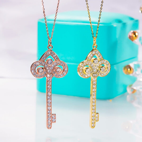 7dea297287394d77 Real Sterling Sier Pendant Gold Plated Fashion Diamond Key Necklace New Wedding Dinner Party Fine Jewelry for Women