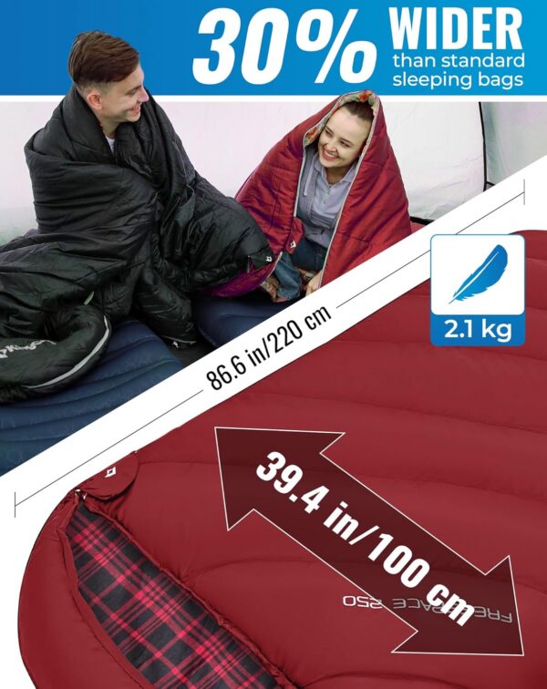 7df2ba5ebd8c937e KingCamp XXL Sleeping Bag for Adults 3-4 Season Large Wide Flannel Liner Single Warm Waterproof Lightweight for Camping Hiking Backpacking Outdoor with Compression Sack